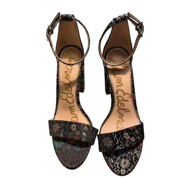 Sam Edelman Women's Yaro Floral Print Block Heel Open Toe Sandal Grey Size 8 - Picture 2 of 9
